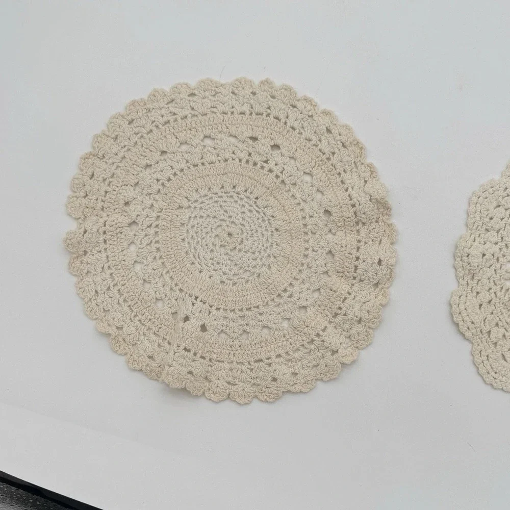 Vintage Crochet Doilies &‎ Table Runner Lot 6pc Ivory Farmhouse Cottage Cotton